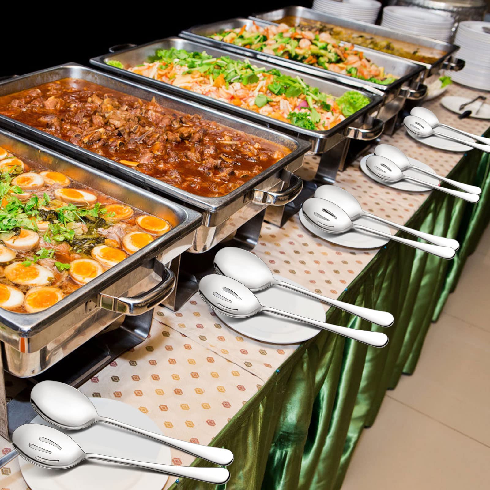 LIANYU 12 PCS Large Serving Utensils Set, 9.8 Inch Slotted Spoons and Forks