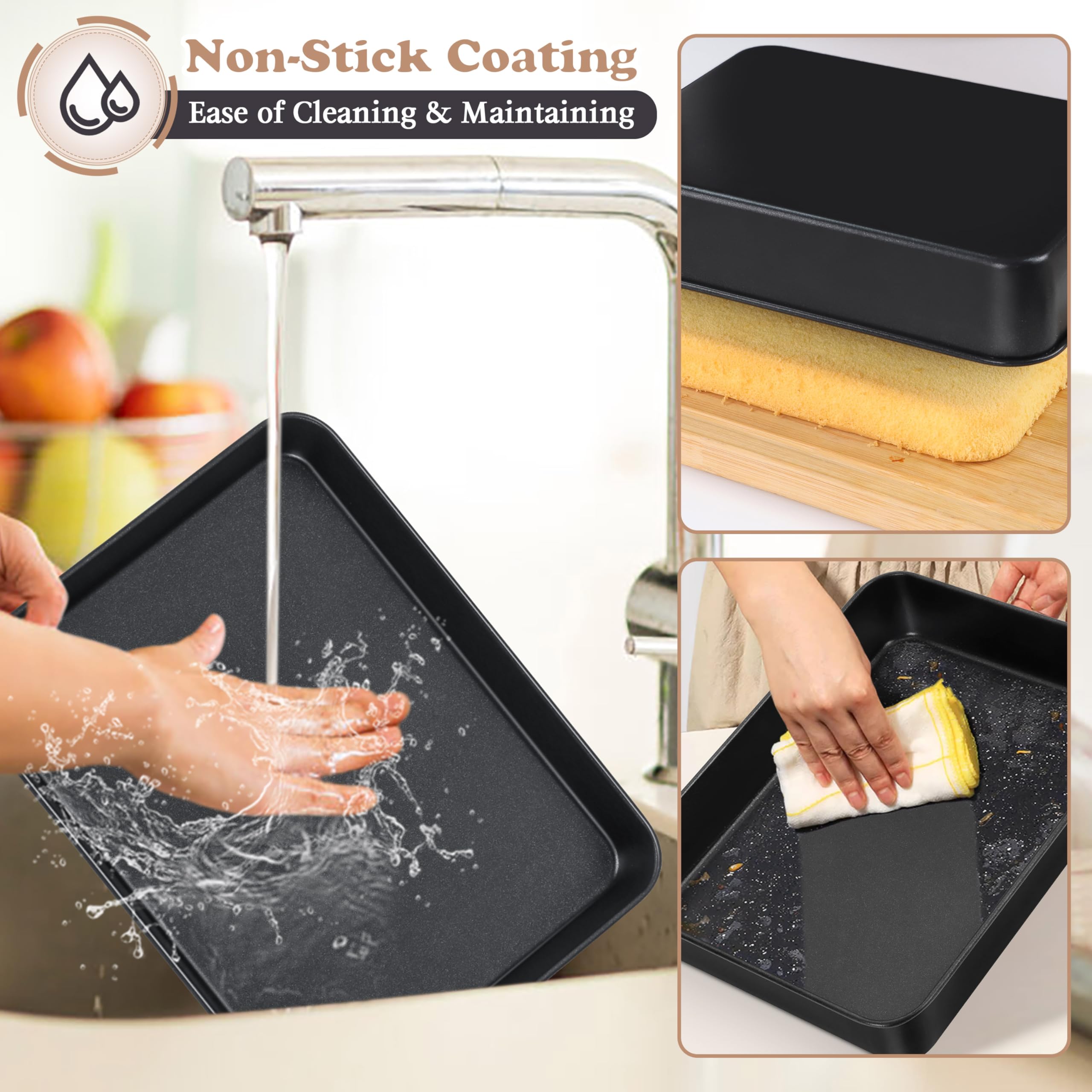 E-far 12.5 x 9.7 Inch Baking Pan, Nonstick Stainless Steel Rectangle Cake Pan for Baking Brownies Casseroles Lasagna, Stainless Steel Core & Nonstick Coating, Non-toxic & Oven Safe