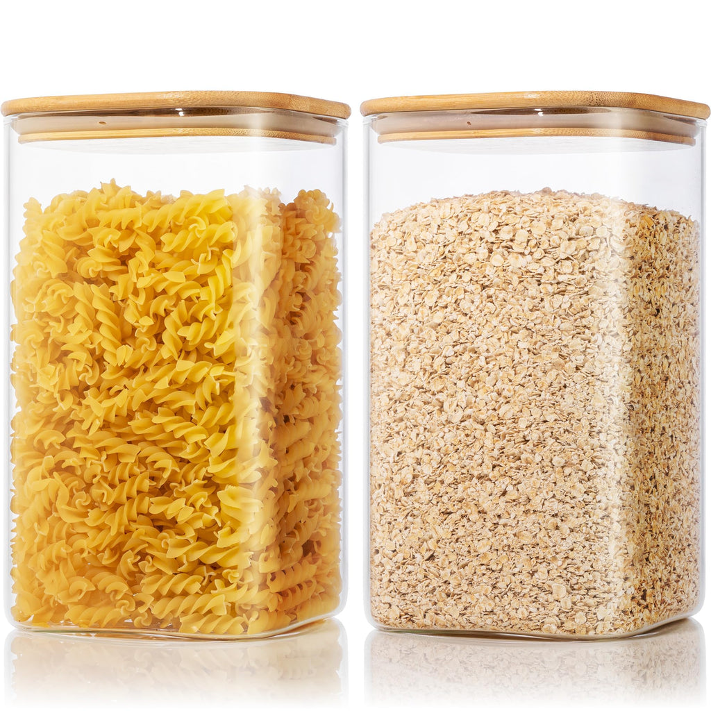 Large Glass Storage Containers 132oz&63oz, Pantry Jars with Bamboo Lids-2P