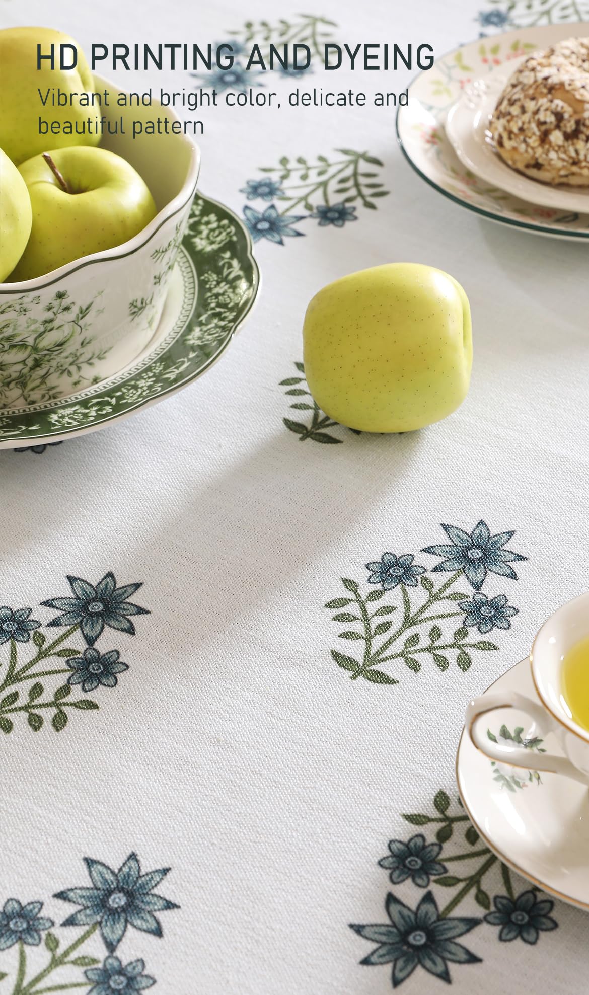 ISAENNE Designer French Linen Rectangular Tablecloth,71"x55"-Mosella F