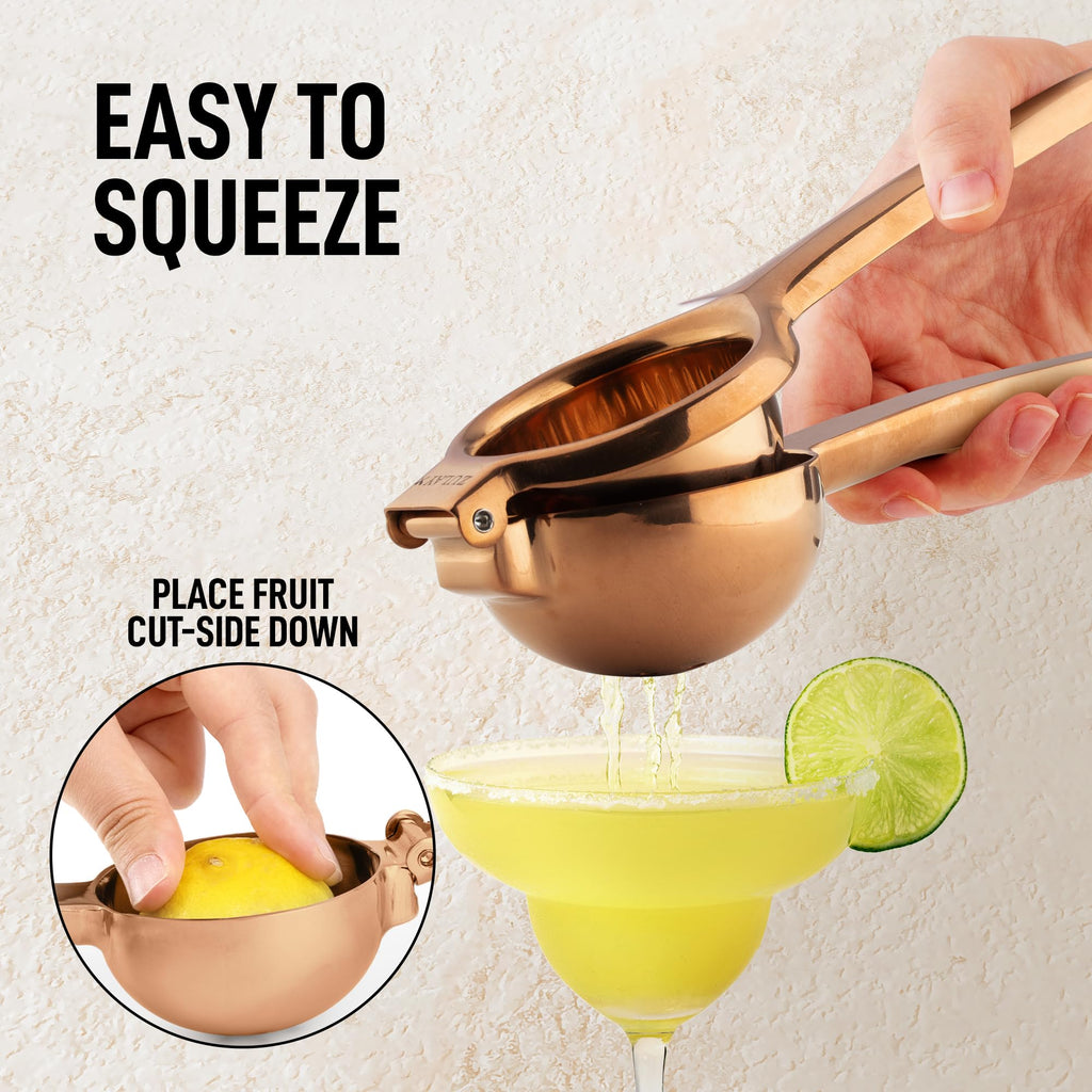 Zulay Kitchen Lemon Squeezer Stainless Steel - Premium Quality, Heavy Duty Solid Metal Squeezer Bowl - Large Manual Citrus Press Juicer and Lime Squeezer Stainless Steel - Rose Gold