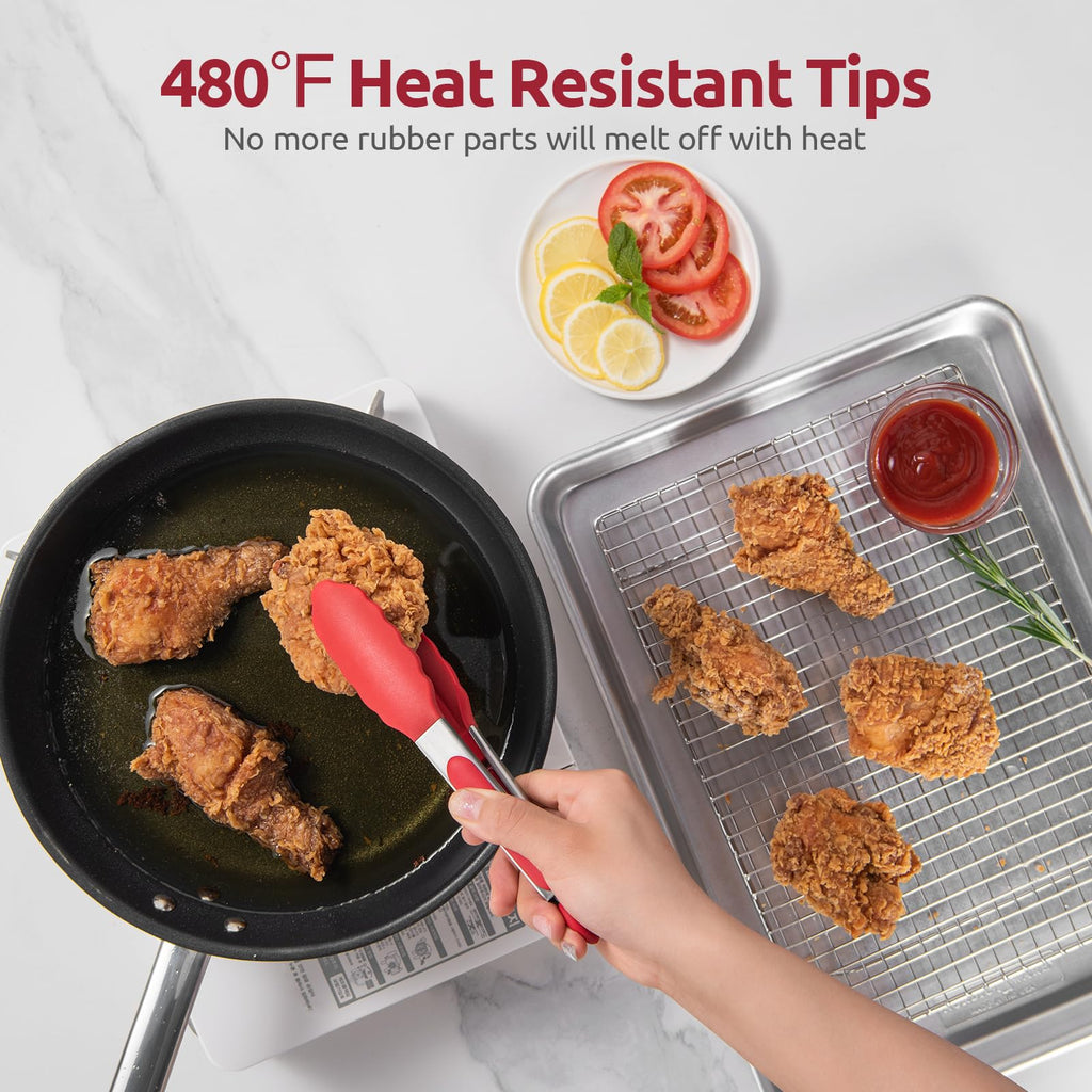 U-Taste Kitchen Tong for Cooking, 480ºF Heat-Resistant Silicone, 9in/Red