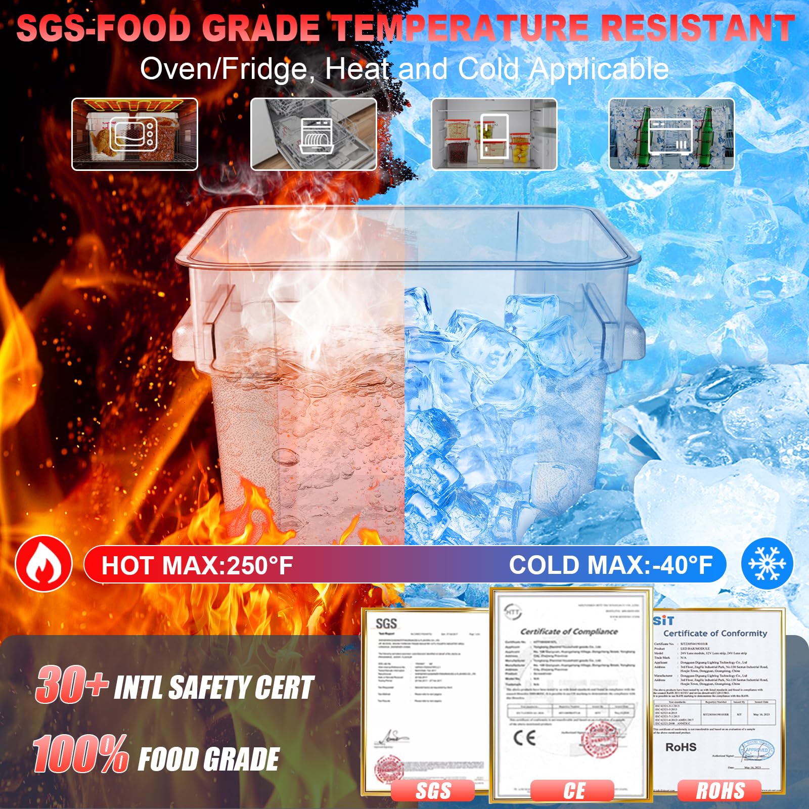 RVGMBO 2QT&4QT NSF Food Storage Containers with Lids: 4 PCS [Total Food Grade][Hot&Cold Resistant] Commercial Clear Food Storage Containers for Restaurant Kitchen Proof Dough (Red)