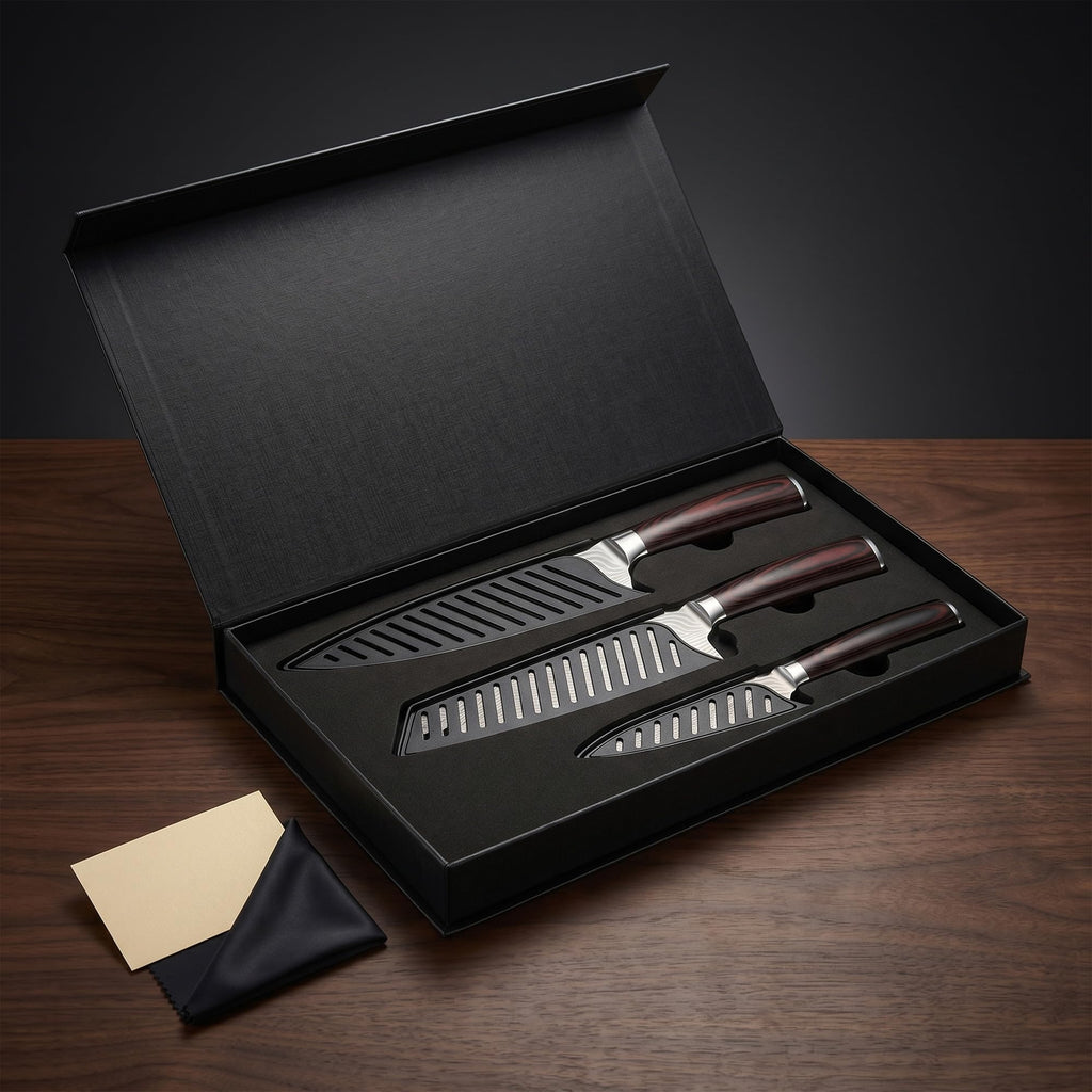 SANDEWILY Japanese Knife Set, 3 Piece Kitchen Knives with Sheaths