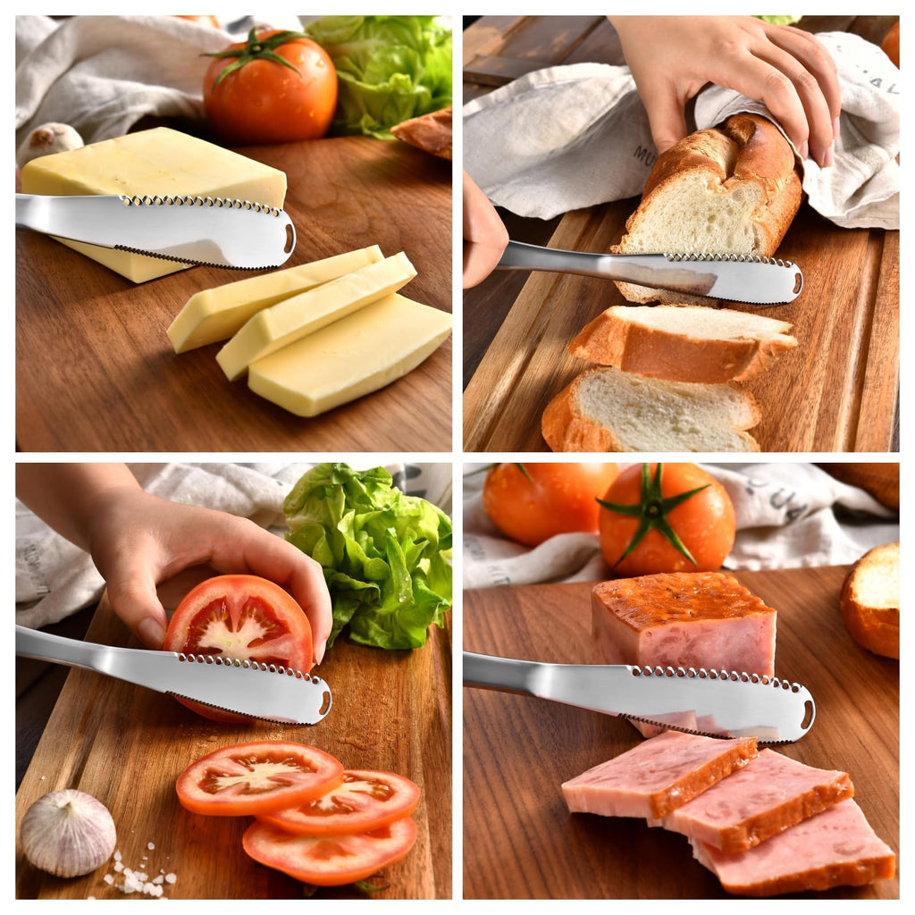 RASRIA 3-in-1 Stainless Steel Butter Knife for Cold & Hard Butter – Butter Spreader, Curler & Slicer with Crescent Hole