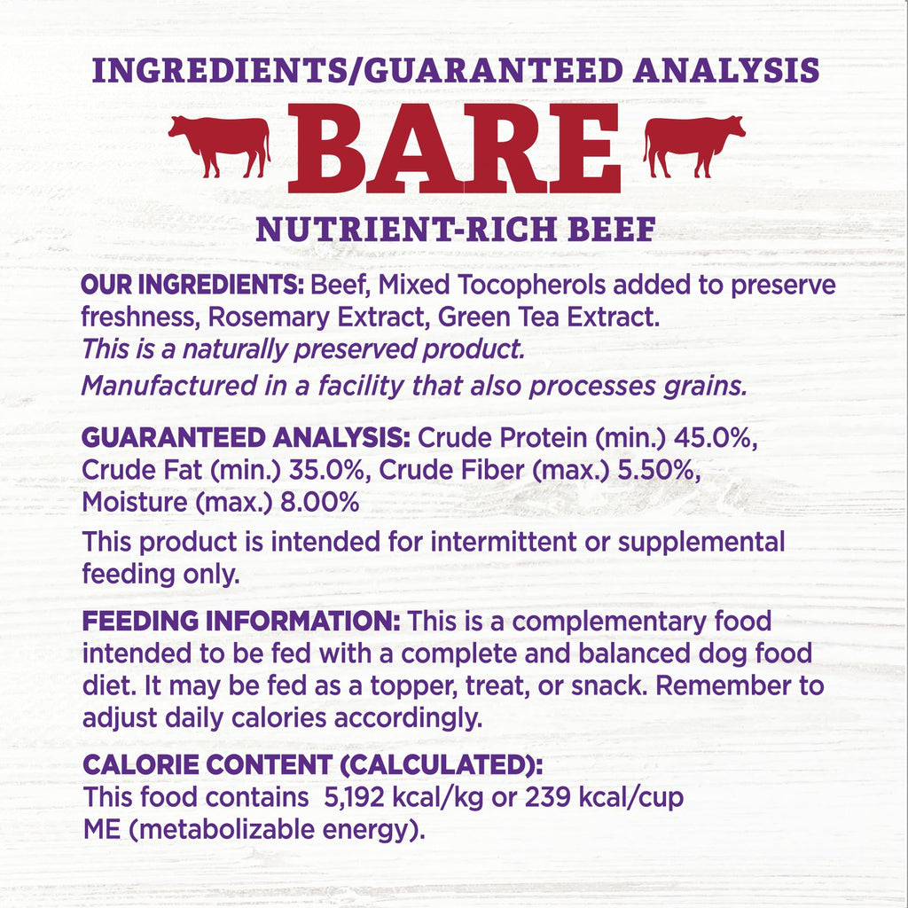 Wellness Bowl Boosters Bare Freeze Dried Dog Beef Food Topper for Small, Medium, and Large Breeds, Grain Free, Natural, 4 oz Bag