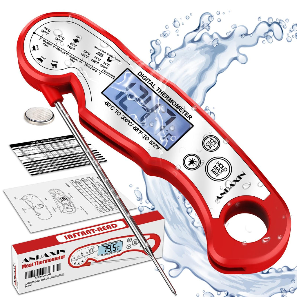 Digital Instant Read Meat Thermometer Digital for Grilling and Cooking - ANDAXIN Waterproof Ultra-Fast Thermometer with Backlight&Calibration&Foldable Probe for Kitchen,Deep Fry,BBQ,Grill-Black/White