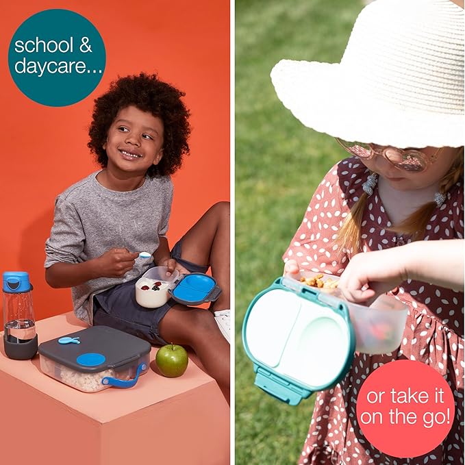 b.box Snack Box Reusable Snack Containers with Lids 2 compartments, Bento Box for kids and toddlers, Leakproof Lunch Box, BPA free and Dishwasher Safe Snack Container (Chill Out, 1 3/4 Cup)