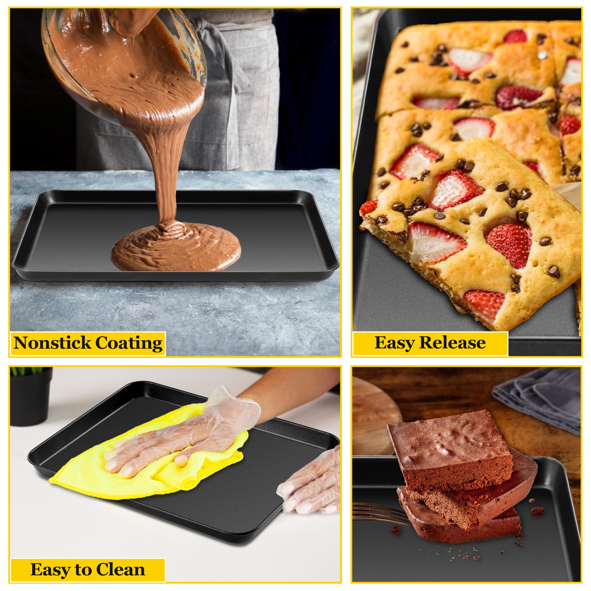 E-far Cookie Baking Sheet Set of 3, Nonstick Metal Sheets Pans Jellyroll Trays for Oven, Large/Medium/Small (16/12.4/10.4”) No-toxic Rectangle Bakeware for Baking Cake Bread, Easy Clean