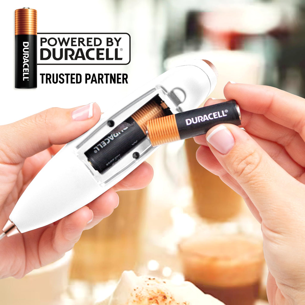 Zulay Kitchen Powerful Milk Frother Wand With Duracell Batteries - Ultra Fast Handheld Drink Mixer - Electric Whisk Foam Maker for Coffee, Lattes, Cappuccino & Matcha - Z1 Motor - White & Rose Gold