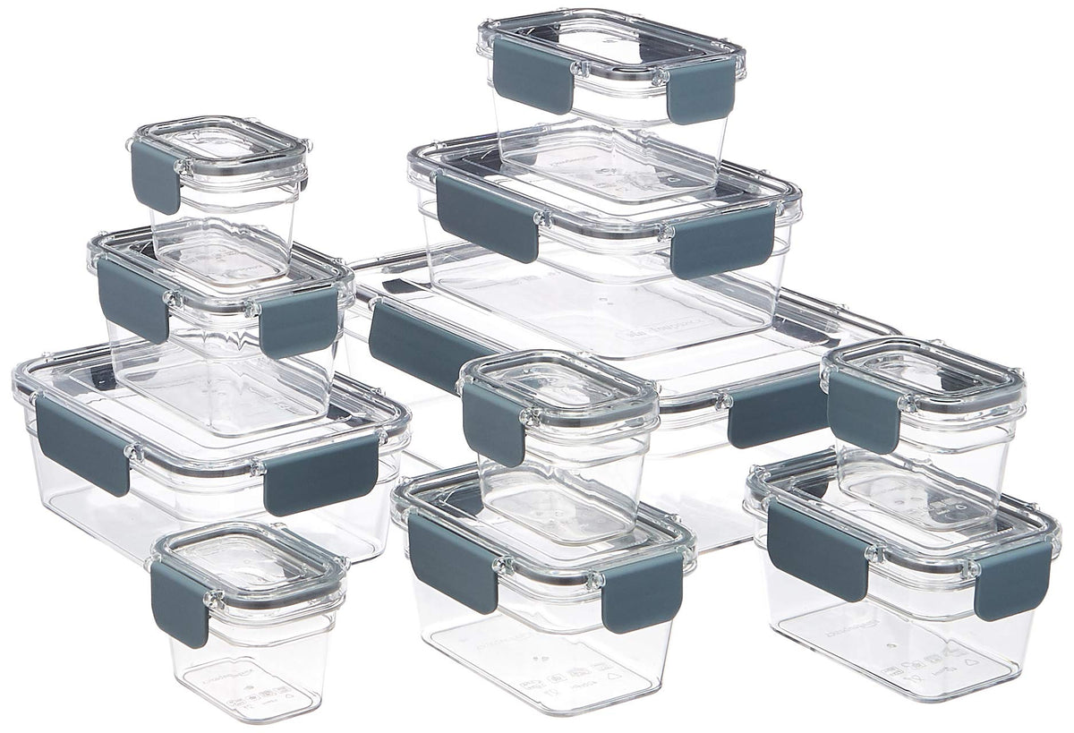Amazon Basics Tritan Plastic Food Storage Containers with Airtight Locking Lids, 11 Containers, Clear, 22-Piece Set