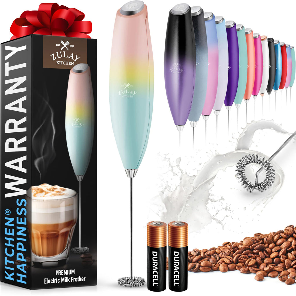 Zulay Powerful Milk Frother for Coffee with Upgraded Titanium Motor - Handheld Electric Whisk, Milk Foamer, Mini Mixer & Coffee Blender for Frappe, Latte, Matcha, No Stand - Pristine Teal