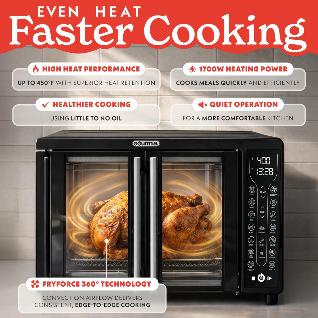 Gourmia Toaster Oven - 6-Slice Capacity, Digital Display, Black