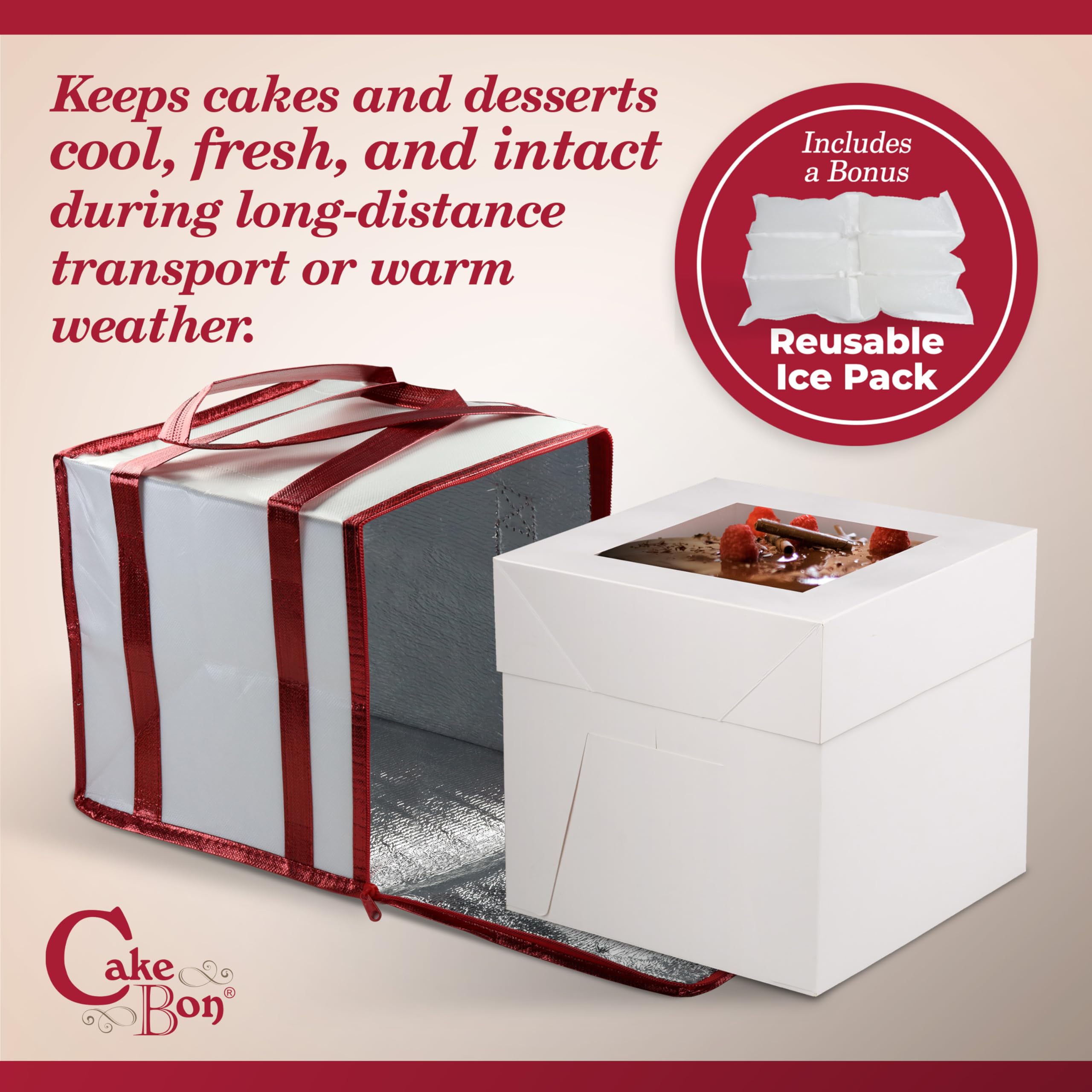 Cakebon 10" Cake Box Drum Insulated Bag White Round Wrapped 1Pack