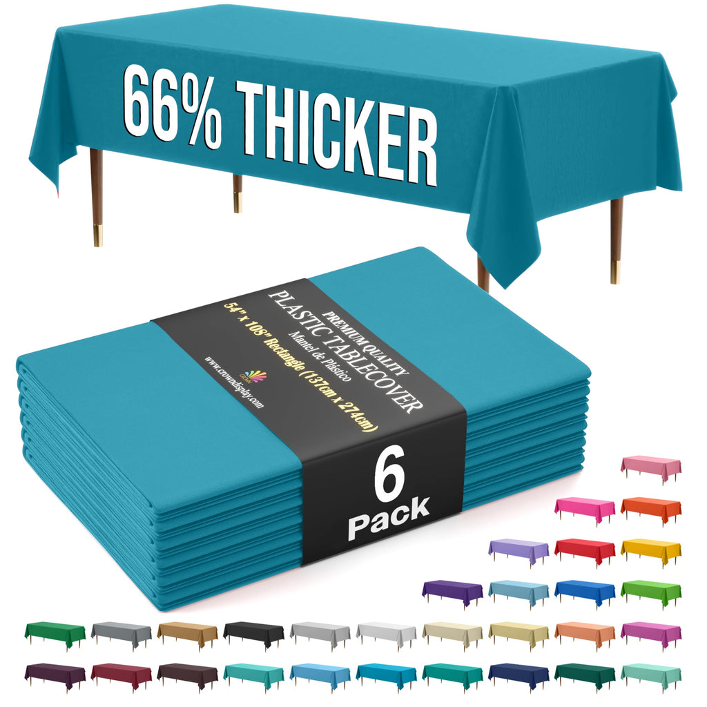 Exquisite Party Solids 66% Thicker Premium Plastic Table Cloth Rectangle Table Cover 0.5 Mil 12 Pack Red Table Cloth 54 Inch x 108 Inch Disposable Tablecloth Won't Tear Easily Like Cheap Thin Brands