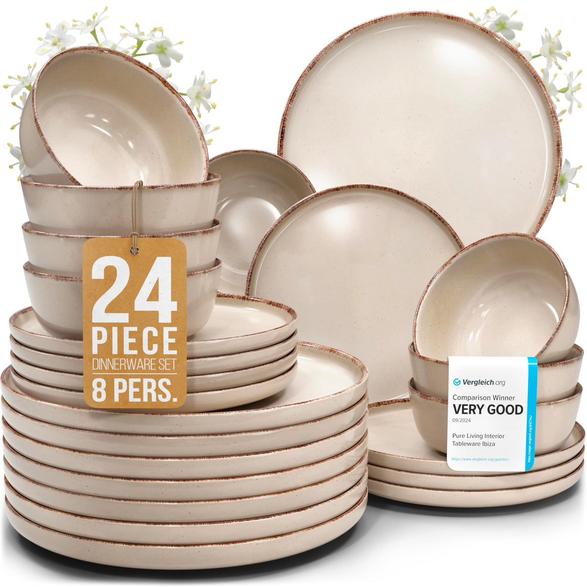 16 Piece Stoneware Dinnerware Set for 4, Handmade Plates and Bowls Set