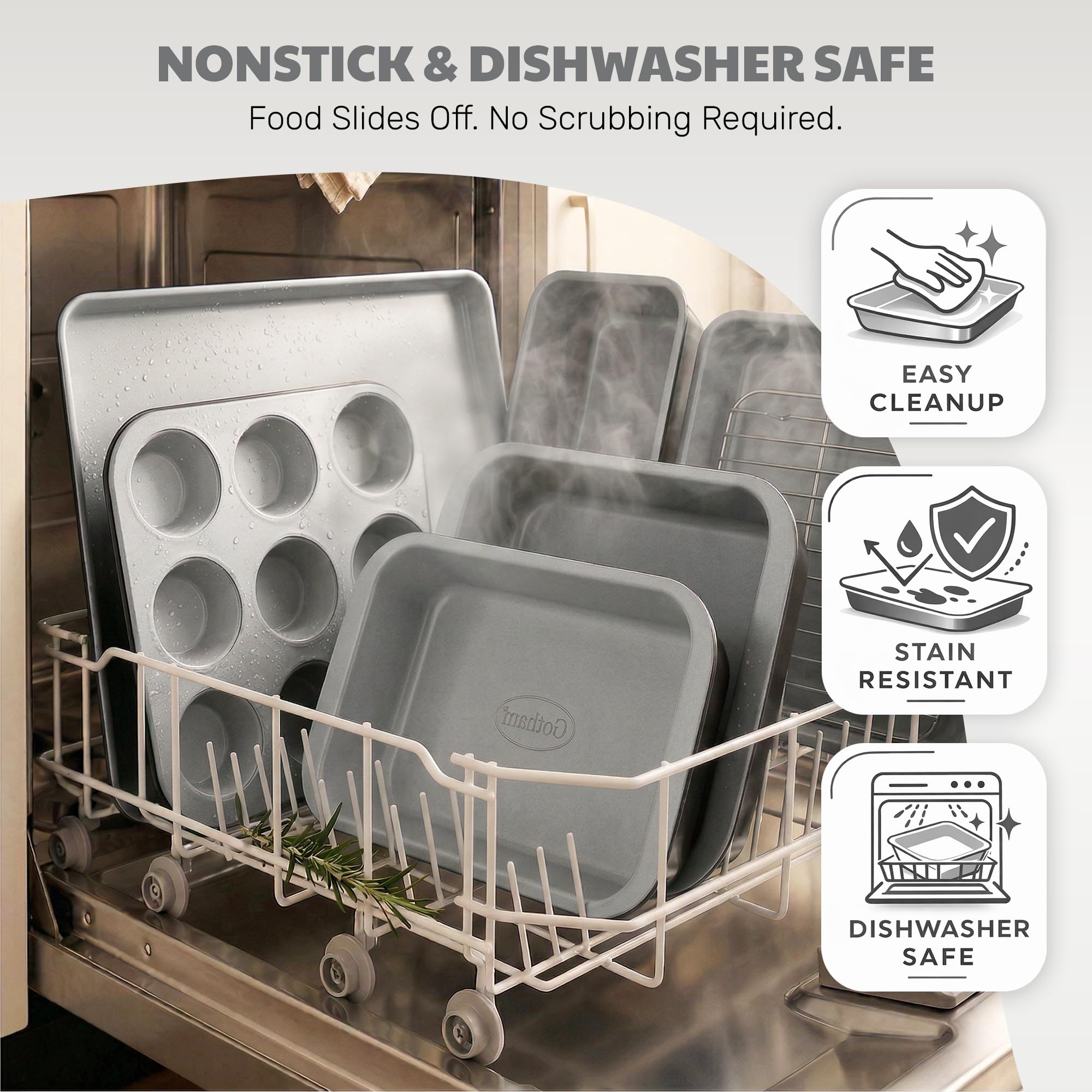 Gotham Steel 6 Pc Stackable Baking Pans Set, 70% Space Saving Design, Ceramic Bakeware Sets Non Toxic Made Without PFOA PFOS, with Cookie Sheet Tray, Cake & Muffin Pans, Oven & Dishwasher Safe