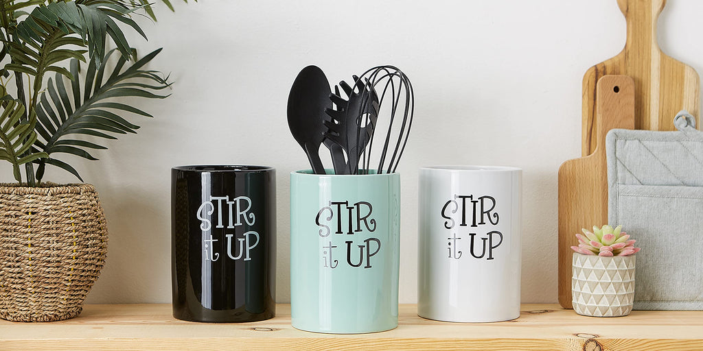 DII Kitchen Accessories Retro Collection, Ceramics, Utensil Holder, Black