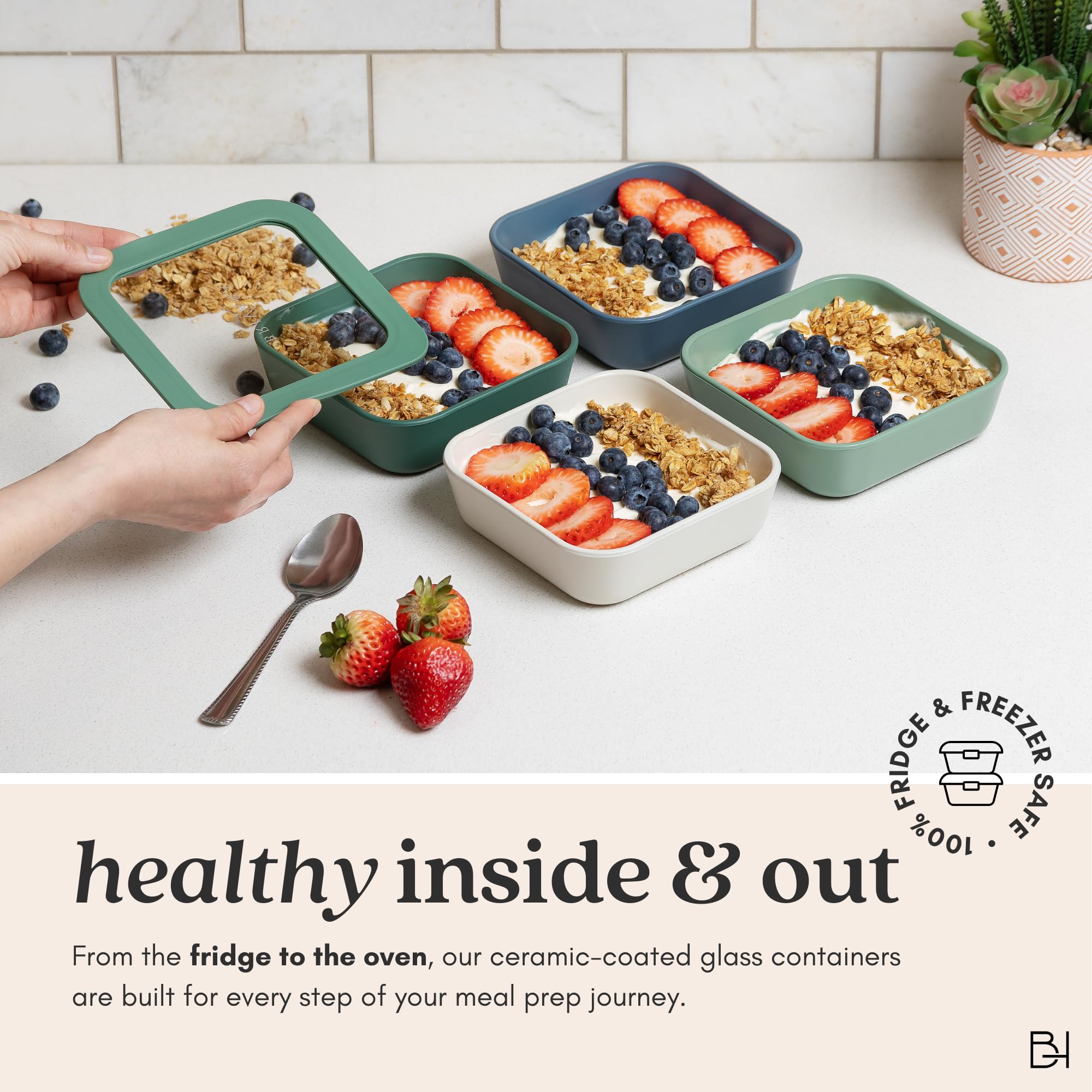 BRIVARA HOME 12-Piece Glass Meal Prep Containers Set with Lids (6 Containers + 6 Lids) | Microwave-Safe Airtight Seal, Oven-Safe Ceramic-Coated Glass | Zero Plastic, No PFAS/PFOA/BPA [Smoke]