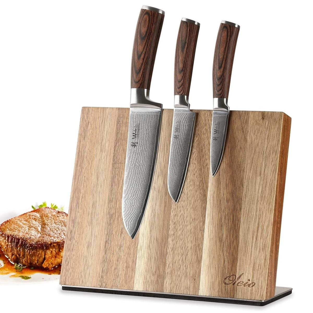 Wakoli Culinary Asia 4-Piece Asian Knife Set, VG10 Damascus, Magnetic Block