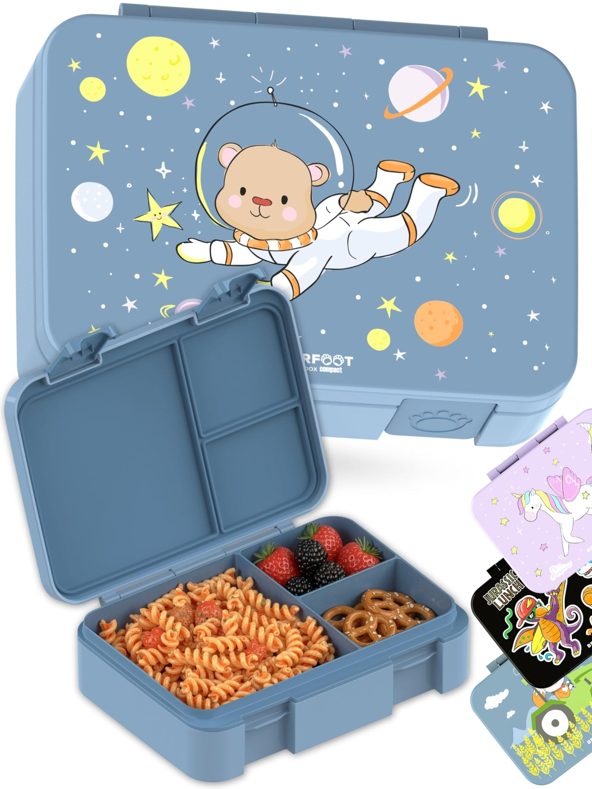 BEARFOOT Kids Lunch Box with Compartments – Compact & Lightweight | Leak-Proof, BPA-Free, Dishwasher Safe | Hand-Drawn Design for Preschool, School, Travel (Sticker Purple, 2.75 Cups)