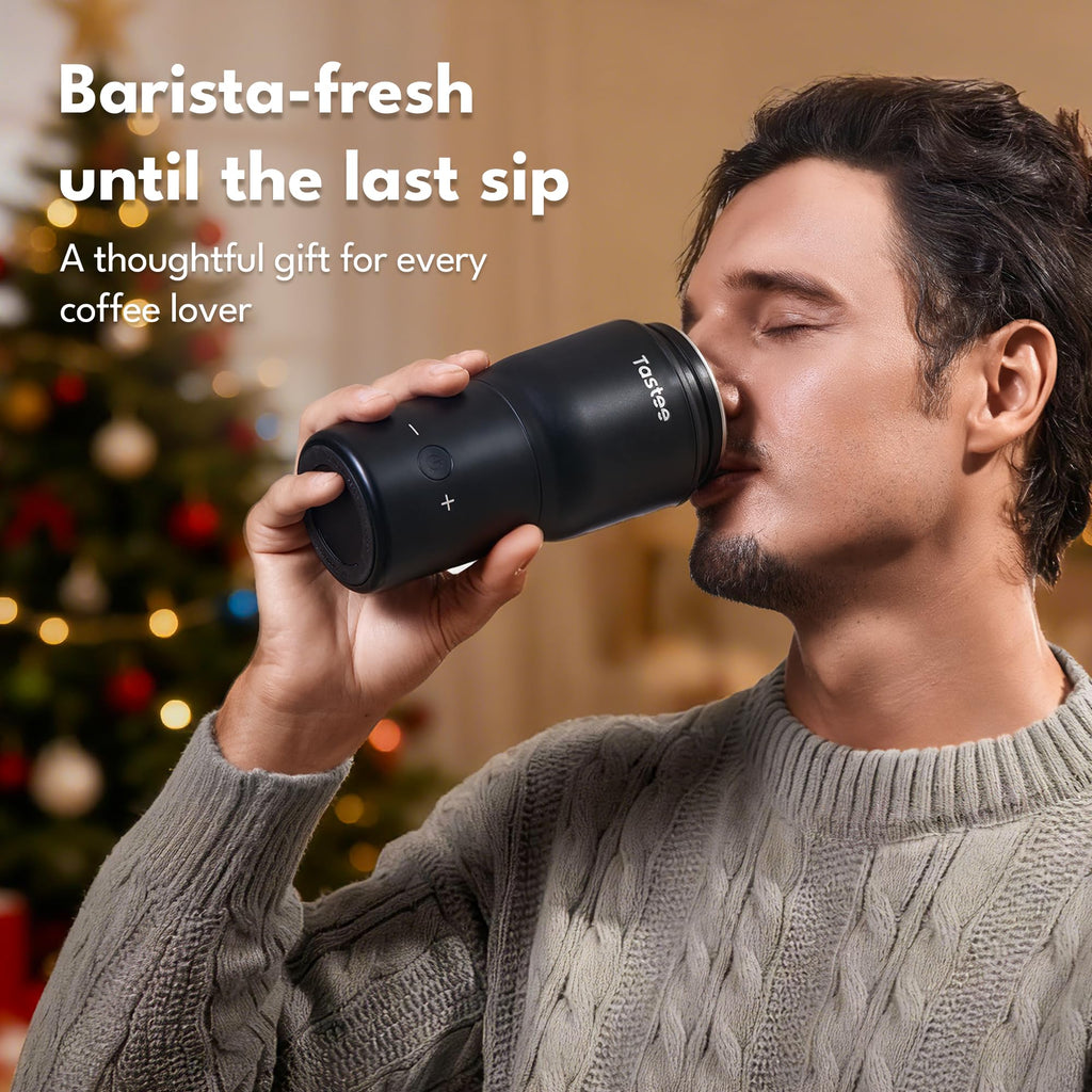 Tastee Heated Coffee Mug – 12oz Portable Travel Mug with 1℉ Precise Temperature Control, 8-Hour Heat Retention, 30W Fast Charging, Leak-Proof, Wide Mouth, Gift-Ready for Office, Home & Outdoor(Black)