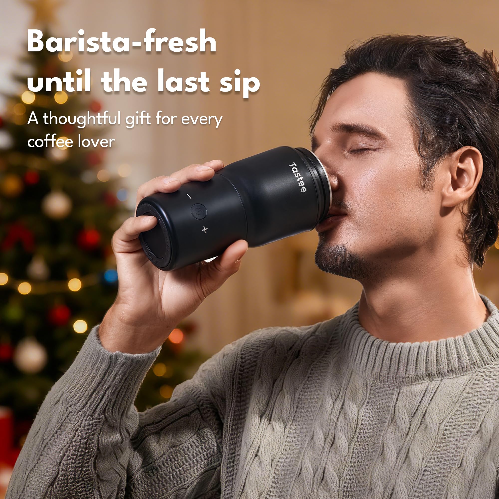 Tastee Heated Coffee Mug – 12oz Portable Travel Mug with 1℉ Precise Temperature Control, 8-Hour Heat Retention, 30W Fast Charging, Leak-Proof, Wide Mouth, Gift-Ready for Office, Home & Outdoor(Black)