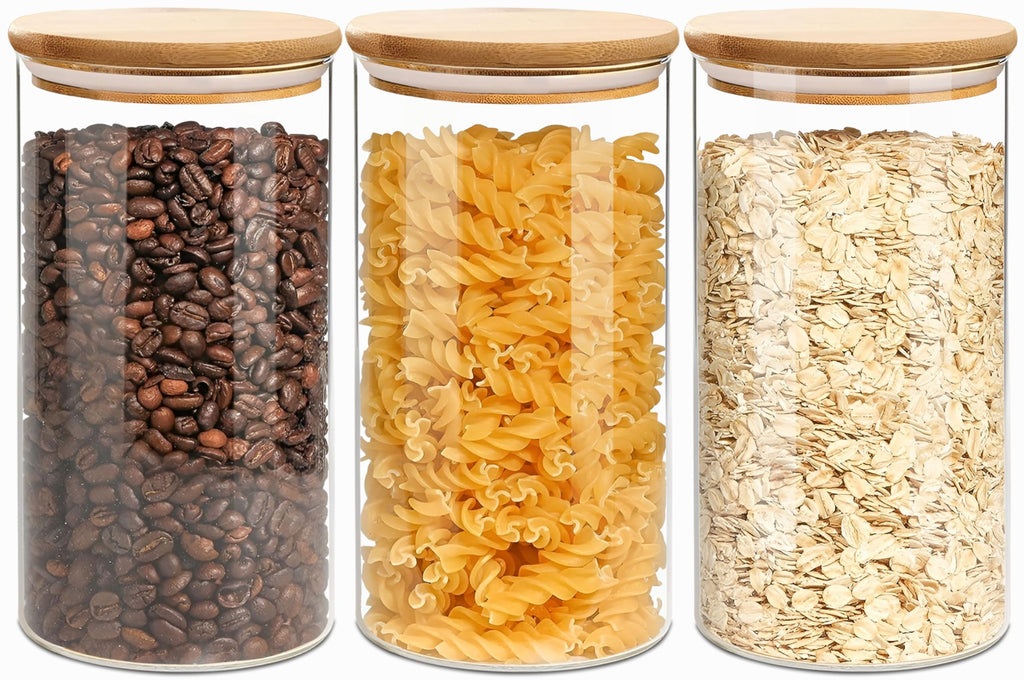 VIEWELLD 1.5Qt Round Glass Jars, food storage,Set of 3 for Cookie,Sugar,Coffee