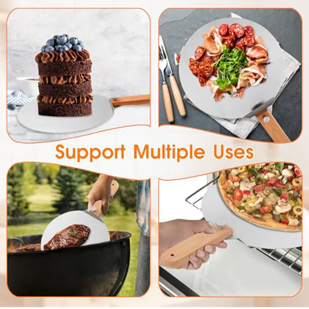 FLYZZA 12 inch Stainless Pizza Peel for Large Oven, Pizza Spatula with Foldable Wood Handle for Indoor & Outdoor Pizza Oven Baking, Turing Peel for Pizza, Dough, Bread Pastry