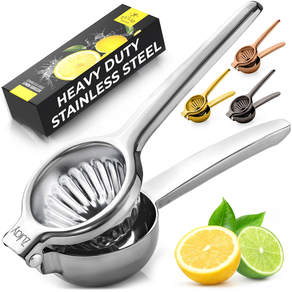 Zulay Kitchen Extra Large Lemon Squeezer Stainless Steel - Easy Squeeze Heavy Duty Lemon Juicer Hand Press - Ergonomic Citrus Squeezer & Fruit Juicer for Small Oranges, Lemons, & Limes - Silver
