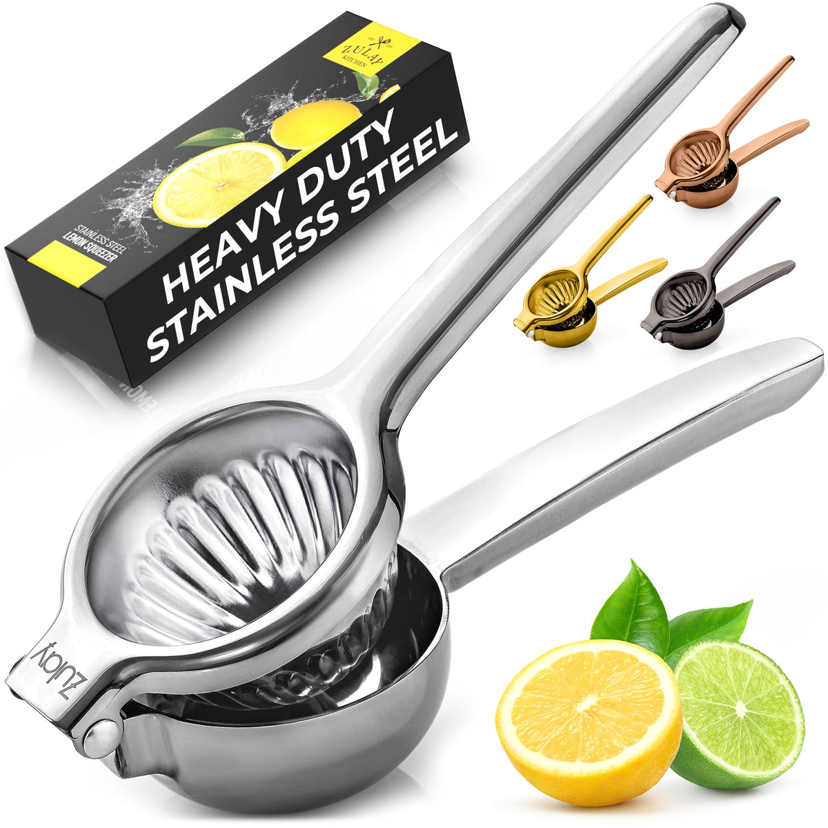 Zulay Kitchen Extra Large Lemon Squeezer Stainless Steel - Easy Squeeze Heavy Duty Lemon Juicer Hand Press - Ergonomic Citrus Squeezer & Fruit Juicer for Small Oranges, Lemons, & Limes - Silver