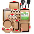 NutriChef 15-Piece Nonstick Bakeware Set w/ Baking Utensils – Premium Oven Safe Baking Pans with Silicone Handles, Easy Clean, Dishwasher Safe Tray Set for Cakes, Muffins, Bread, Cookies & Roasting