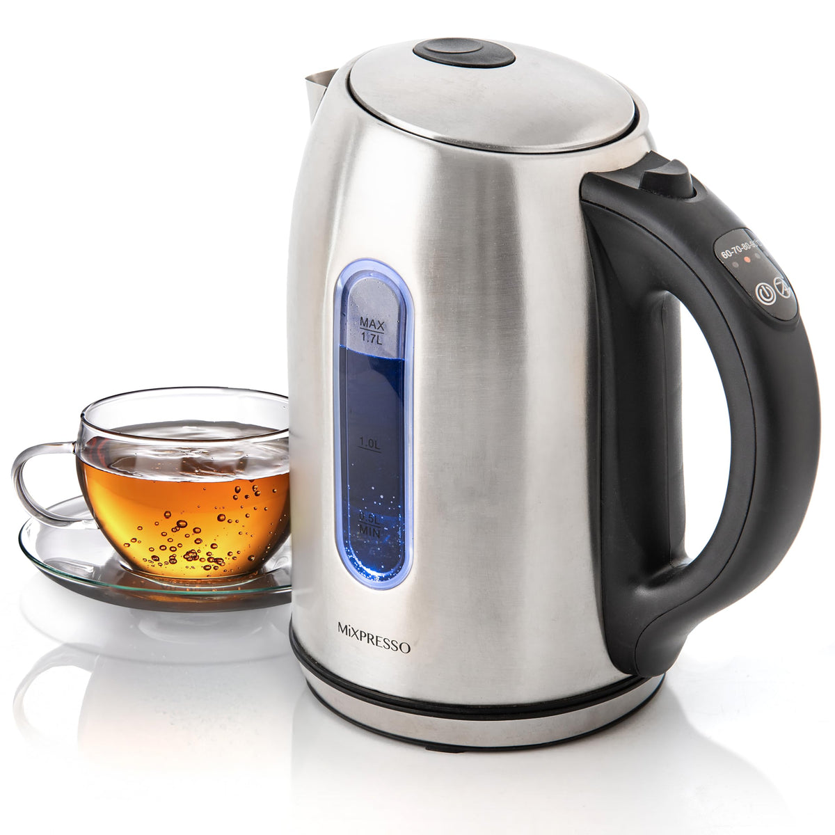 Mixpresso Electric Kettle Temperature Control, Hot Water Kettle Electric, Cordless 1 Liter Capacity, Keep Warm & LED Indicator, Auto-Shutoff, Boil-Dry Protection, Stainless Steel Electric Kettle