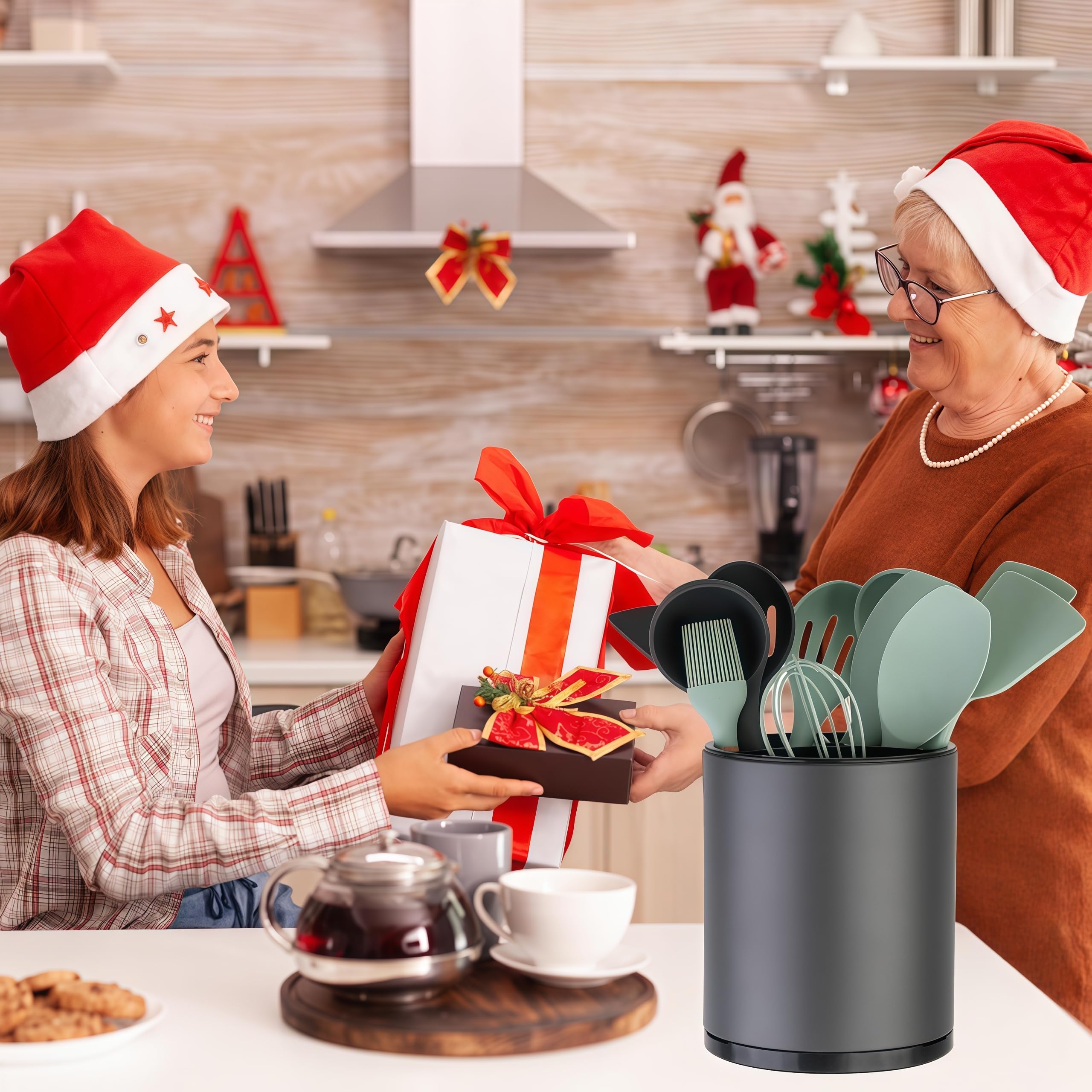 Utensil Holder,Large 360°Rotating Kitchen Utensil Holder For Counter