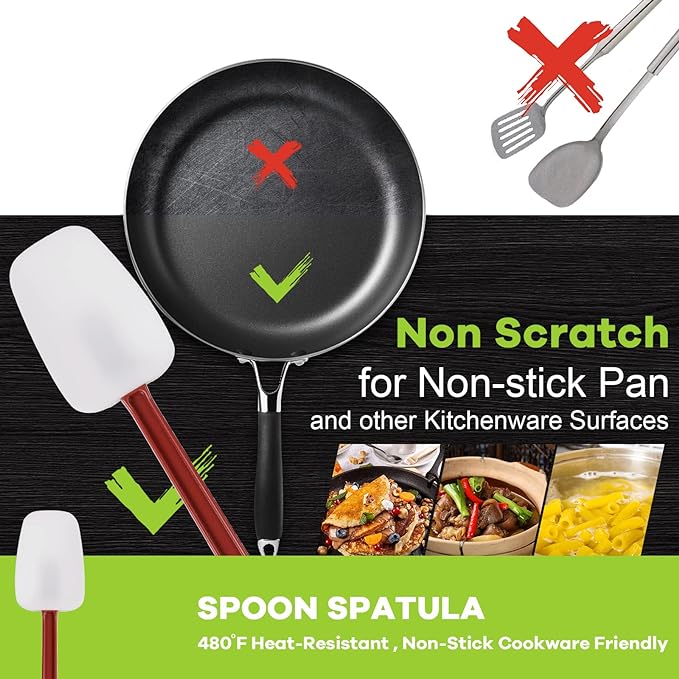 Silicone Rubber Spatula Set of 3, High Heat Set, Commercial Rubber Spatula (1 Spoonula + 2 Scrapers (9.5 Inches))