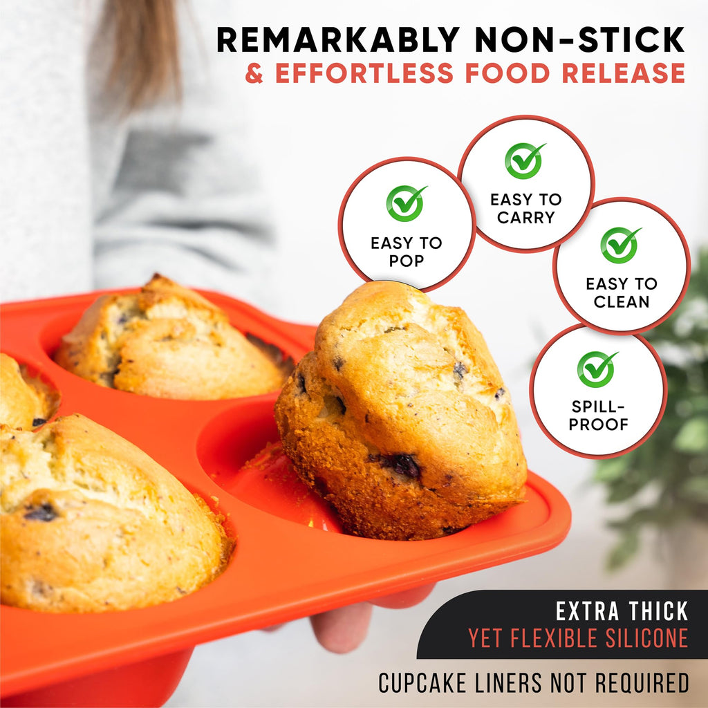 Silicone Muffin Pan, Regular Size 6 Cup Nonstick Cupcake Pan, BPA-Free