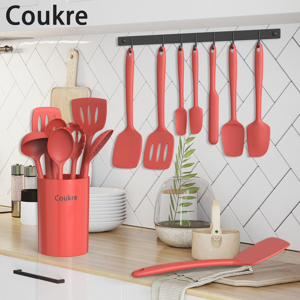 Coukre Silicone Kitchen Cooking Utensils Set, Heat Resistant, 14-Piece