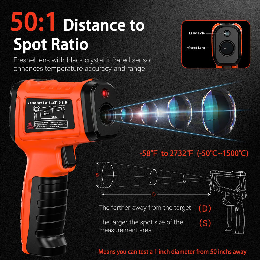 Surpeer Infrared Thermometer Temperature Gun 2732°F 50:1 Pyrometer