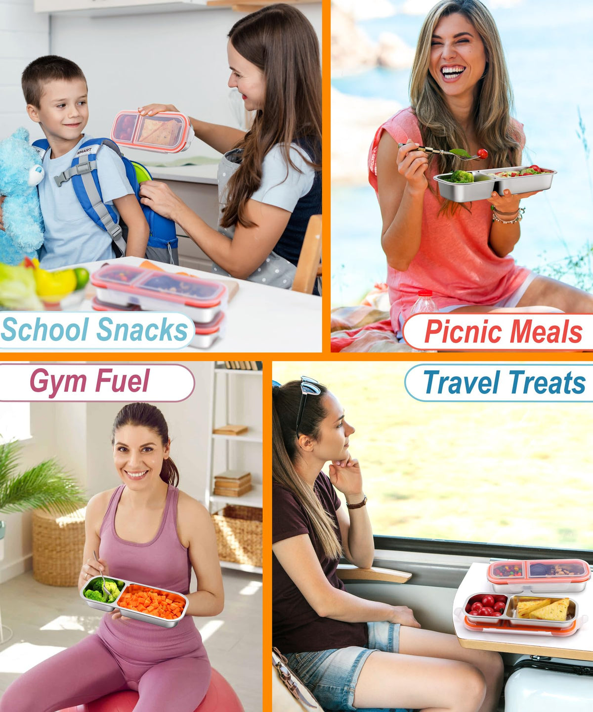 3-Pack Stainless Steel Snack & Lunch Containers for Kids & Adults, 23 oz
