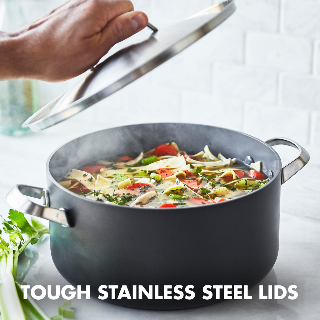 GreenPan Paris Pro Hard Anodized Healthy Ceramic Nonstick, 14 Piece Cookware Pots and Pans Set with Stainless Steel Lids, PFAS-Free, Dishwasher Safe, Grey