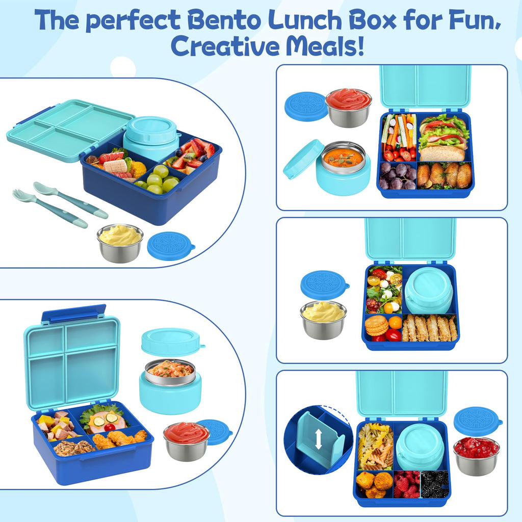 Aimsnk Kids Lunch Box with Thermo Insulated Lunch Bag for School, Blue
