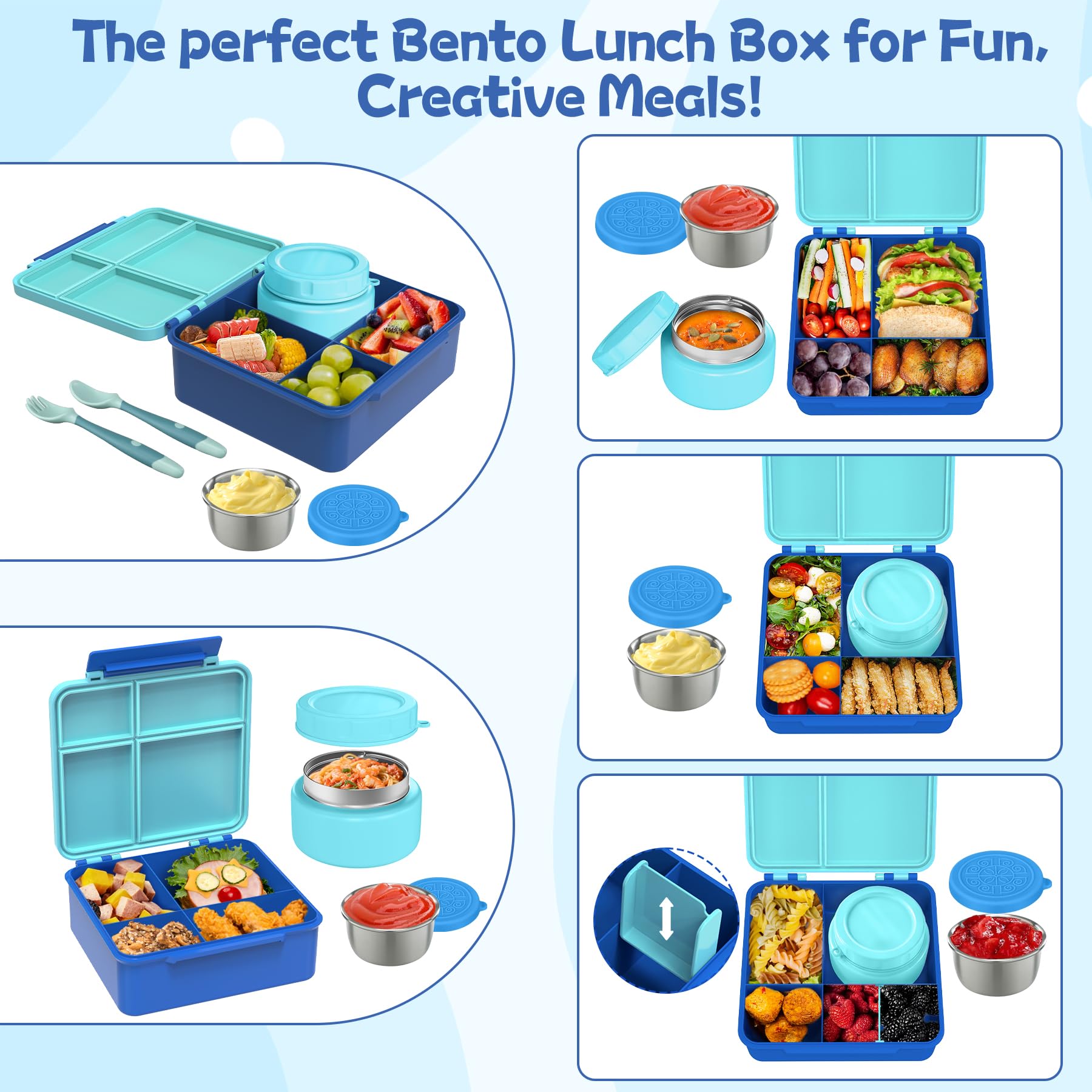 Aimsnk Kids Lunch Box with Thermo Insulated Lunch Bag for School, Blue