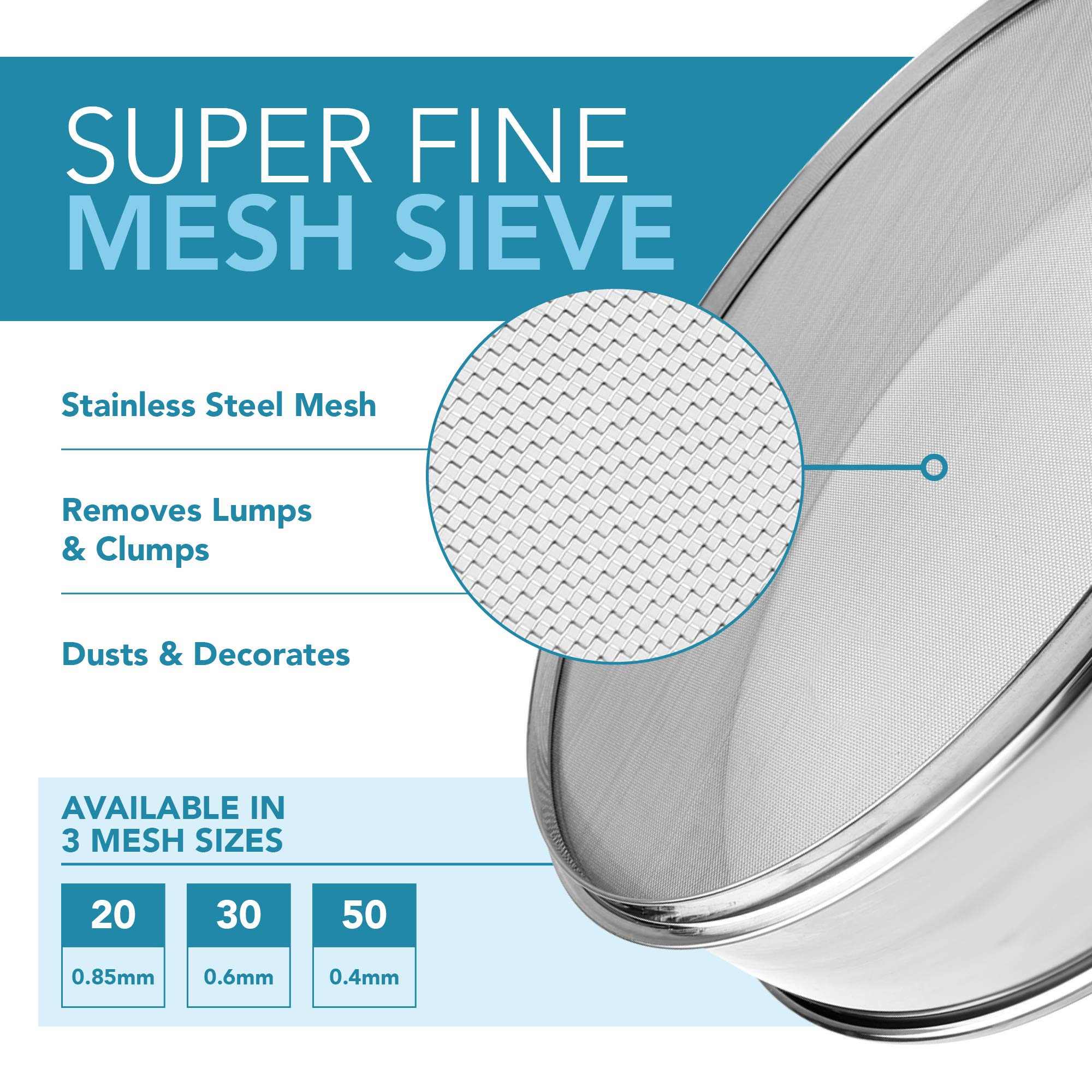 Vollum Stainless Steel Flour Sifter Fine Mesh Sieve 14" Round