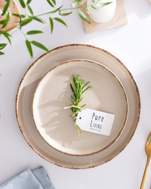 16 Piece Stoneware Dinnerware Set for 4 - Handmade Reactive Glaze Plates and Bowls Set - Chip & Scratch Resistant Dish Set - Dishwasher Microwave Safe - Rustic Beige