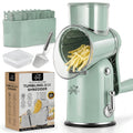 Kitchenvelly Rotary Cheese Grater Hand Crank, 5 in 1 Vegetable Slicer, Manual Cheese Shredder with Stainless Steel Blades, Food Grater for Cheese Vegetables Nuts, Suction Base, Easy Clean, Green