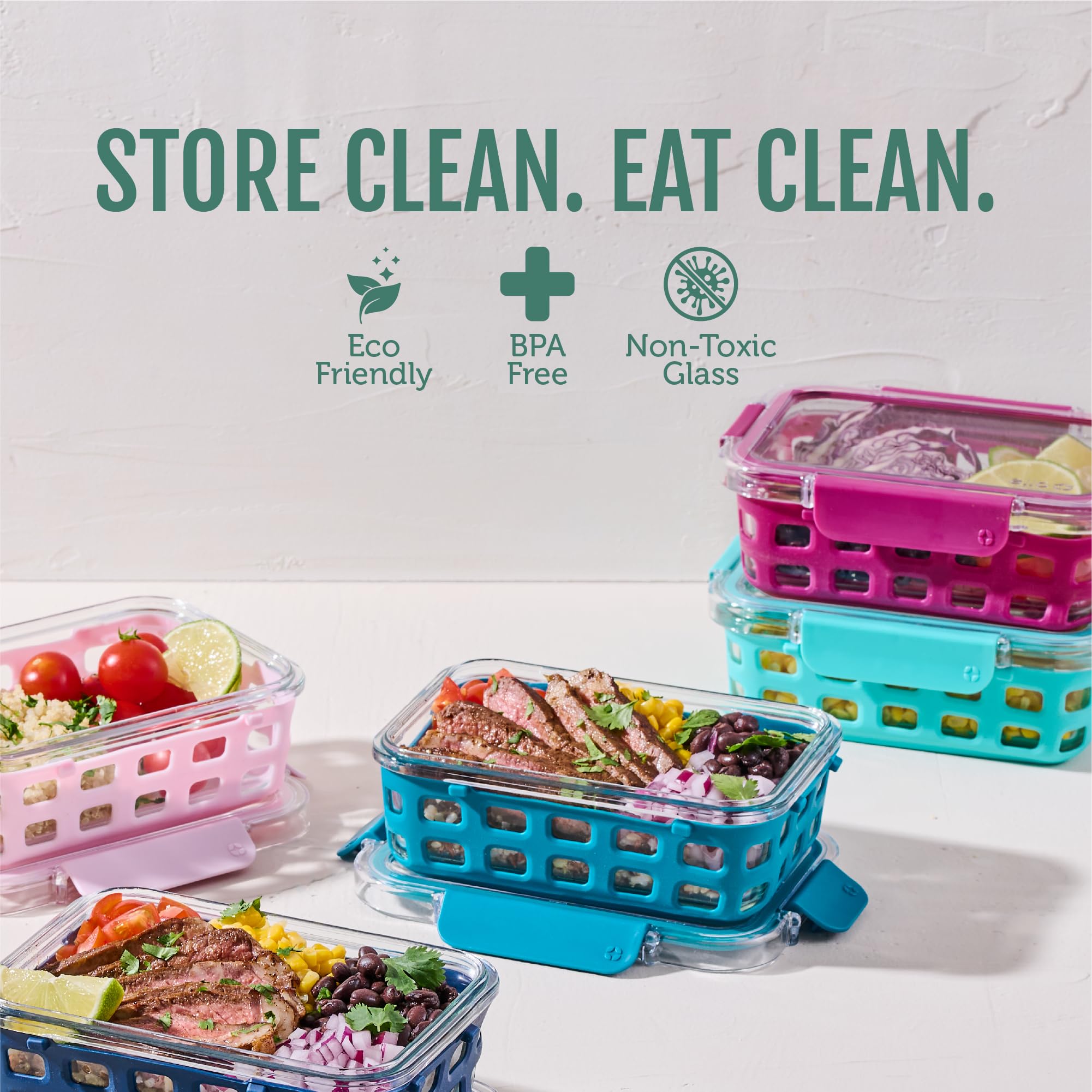 Ello Duraglass 3.4 Cup Glass Meal Prep Containers, 10 Pc, 5 Pack, Evening Orchard