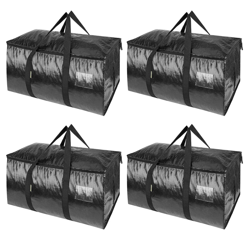BALEINE 4-Pack Oversized Moving Bags with Reinforced Handles, Heavy-Duty Storage Tote Moving Supplies for Packaging, Camping (Blue w/Window, 4-Pack)