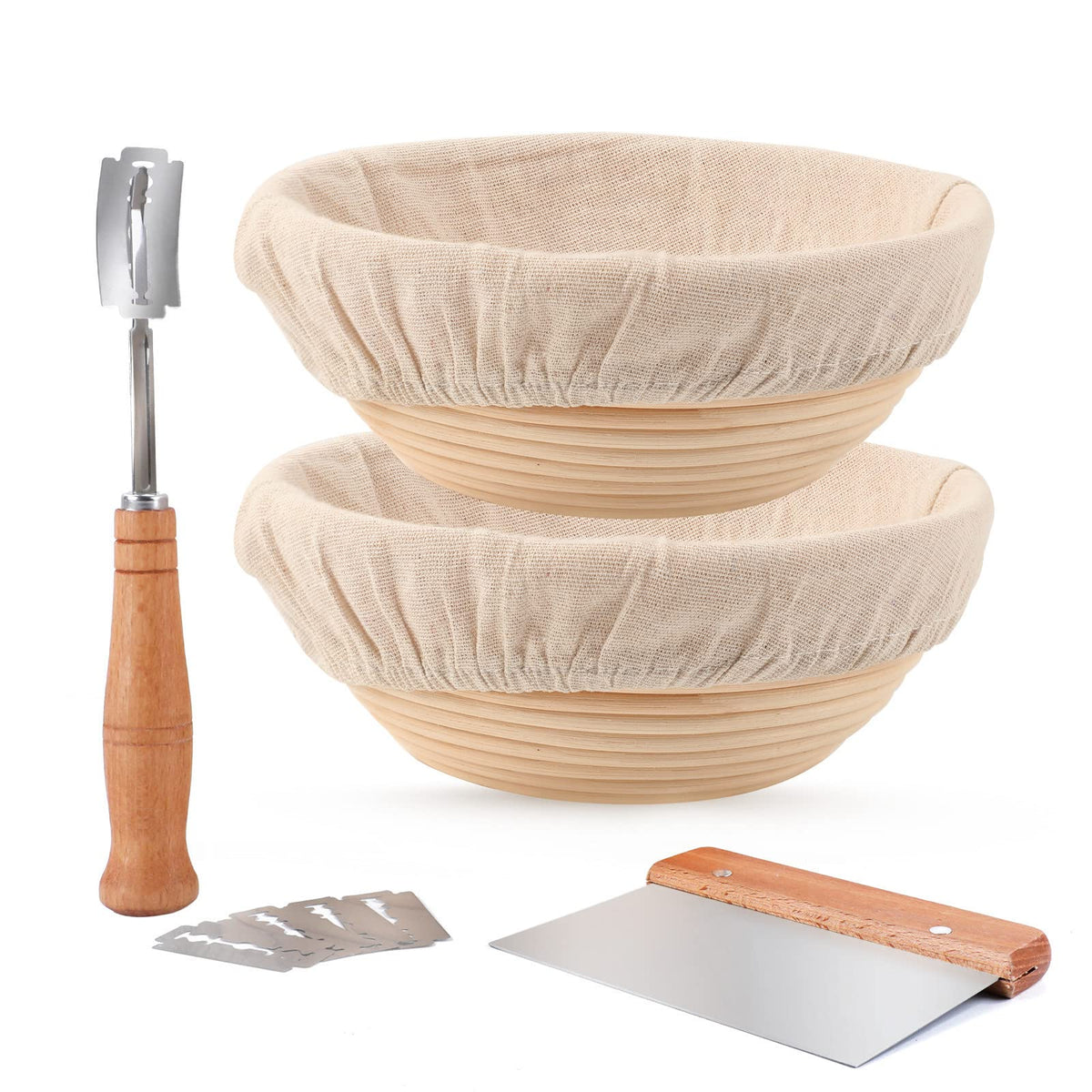 DOYOLLA Bread Proofing Baskets Set, 10 inch Oval & 8.5 inch Round Sour Dough Proofing Bowls w/Tools for Sourdough Bread Baking Supplies, Baking Gifts, Bread Making Kit