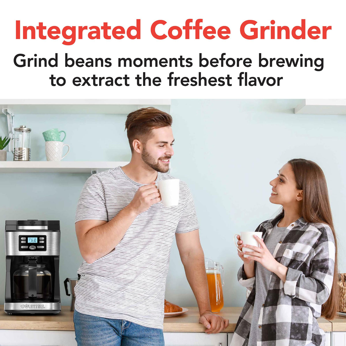 Gourmia Digital Coffee Machine 12Cup FullyAutomatic Large coffee maker integrated CoffeeGrinder,Pot,stainless steel mesh coffee filter 4Hr KeepWarm and Freshness Indicator GCM3180,Black and Silver
