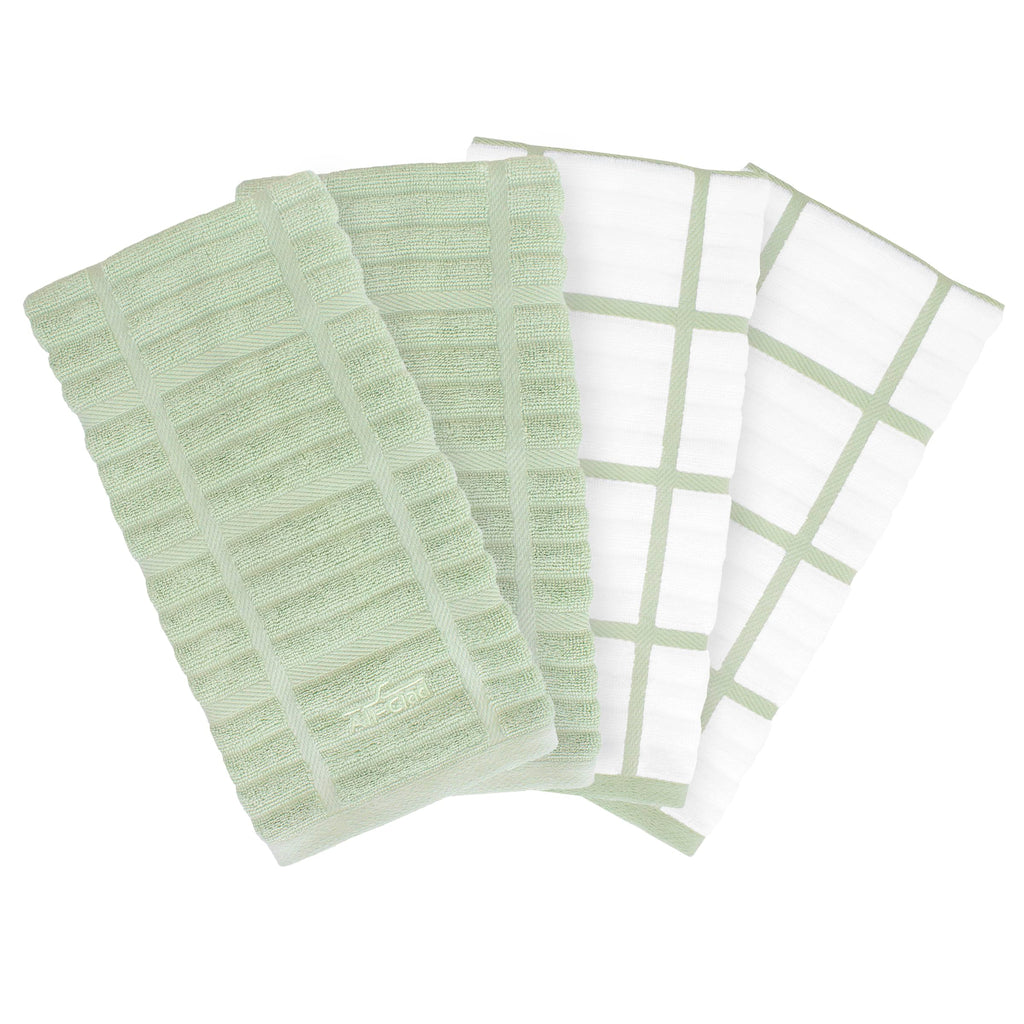All-Clad Solid & Coordinate Kitchen Towels: Highly Absorbent, Super Soft Long Lasting 100% Cotton, 17" x 30" Tea Towels for Cleaning & Drying Dishes, Pans, Glassware, Countertops, 4-Pack, Fennel